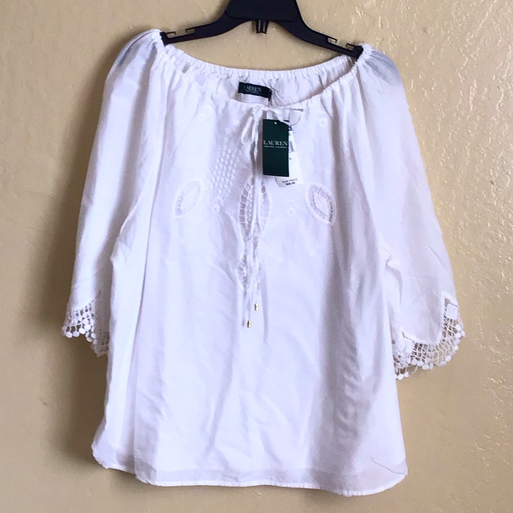 Lauren Ralph Lauren Women White size XXL/TTG Scalloped trim Boho Hippie Casual